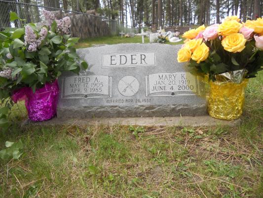 Fred & Mary Eder Grave stone at Cemetary