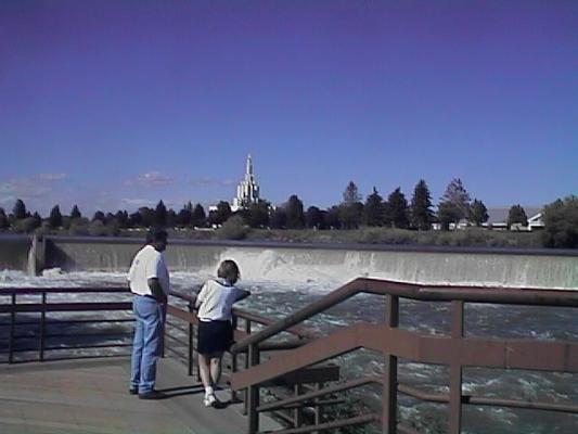 Idaho Falls with the Mormon temple in the distance