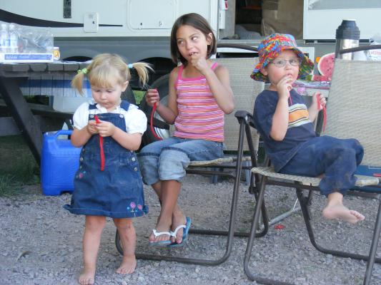 Sarah, Andrea and Noah eat licorice.