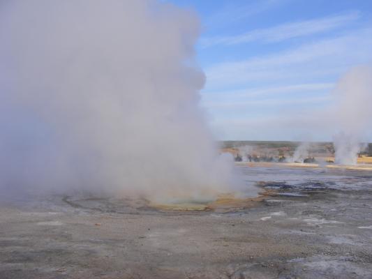 Hot steam from some geysers.
