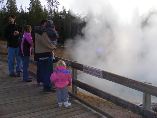 We watched the hot water in the geyser at Yellowstone National Park.