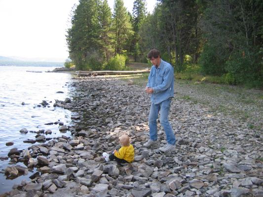 Playing with rocks at Family Camp at Lake Mary Ronan