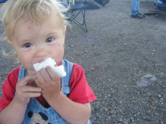 Joshua eating one of those huge marshmallows. 