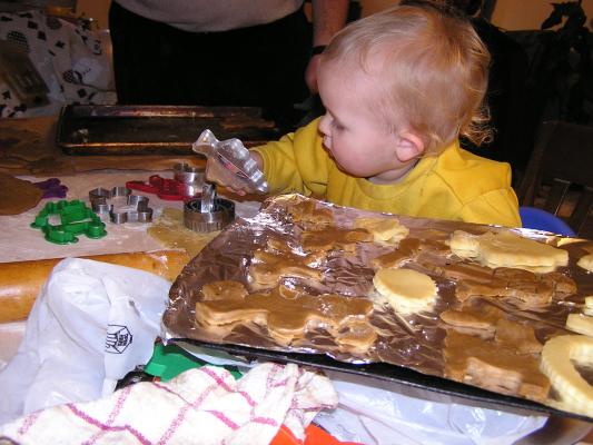 Noah helped cut out lots of cookies.