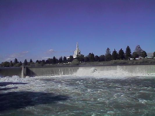 Idaho Falls with the Mormon temple in the distance