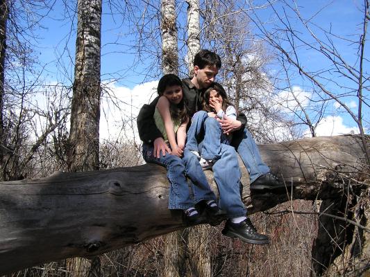 Malia, Mike and Andrea up on the log.