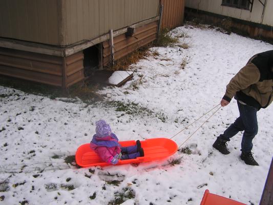 Sarah goes sledding.