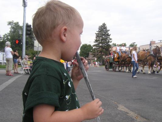 Sweet Pea Festival Parade. Noah has a popsicle.