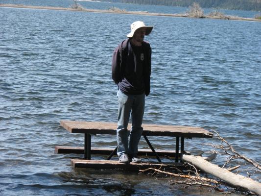 The water must be high, but David found a picnic table.