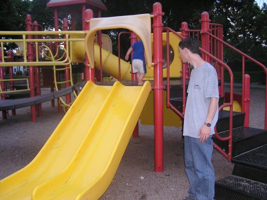 Noah went back up the slide.