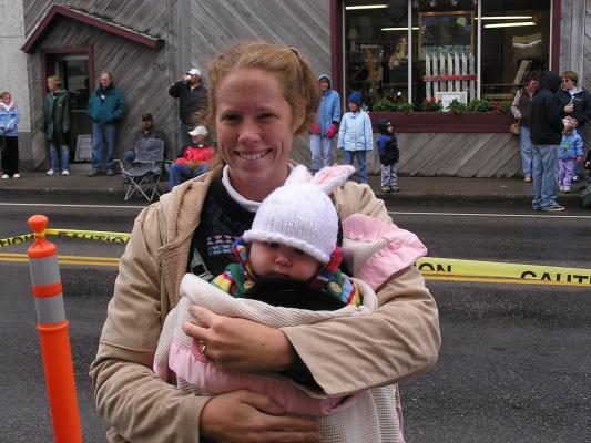 Katie and Sarah are all bundled up for the parade.