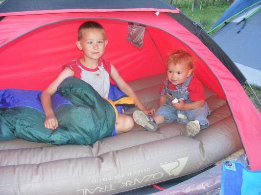 Noah and Joshua in the tent. 