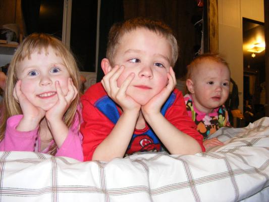 Sarah, Noah and Joshua like their new jammies from Grandma McElwee. 