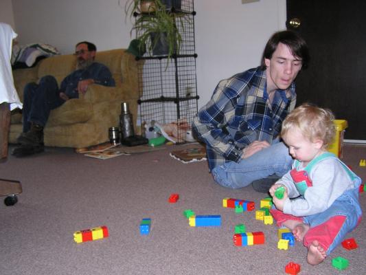 Noah takes all of the legos apart.
