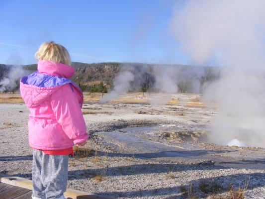 Sarah watches a geyser bubble.