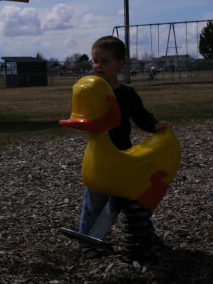 Noah with a duck