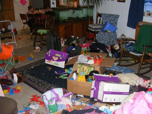 This is what it looked like after I carried all the stuff in from Christmas in Nebraska and everyone opened gifts from our family in Montana