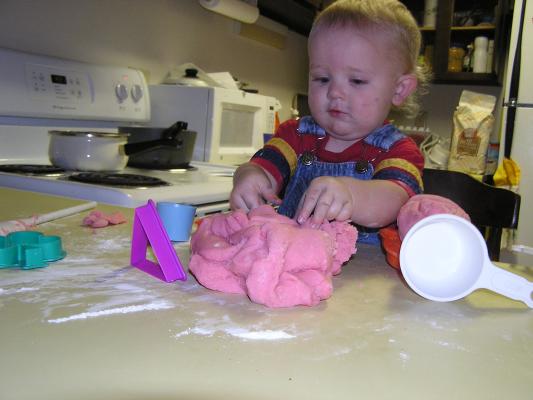 Play dough is lots of fun in the kitchen.
