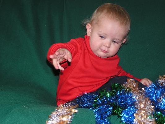 Playing with tinsel