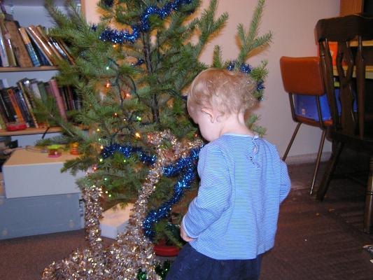 Noah helps decorate for Christmas.