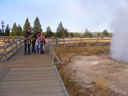 Noah, David, Malia, Mike, Andrea, Cindy, and Sarah at Yellowstone Park.