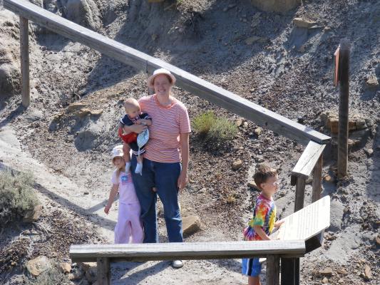 Katie and the kids hiking around.
