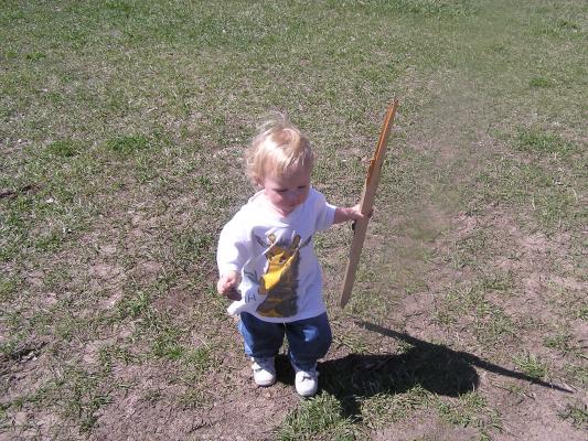 Noah found a good stick to carry.