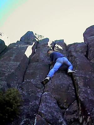 David climbing the rocks