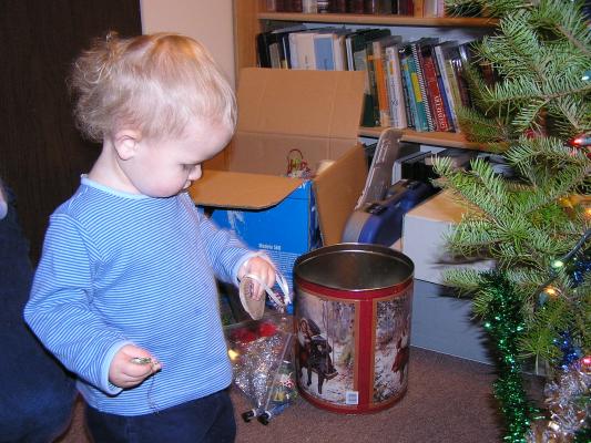 Noah gets another ornament for the tree.