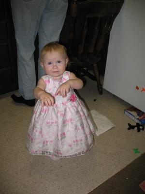 Sarah in her pretty new dress.