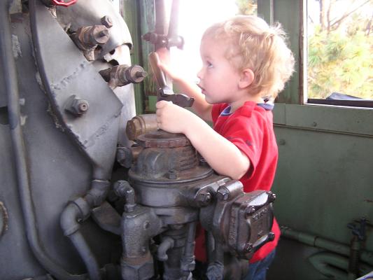 Noah on an old engine