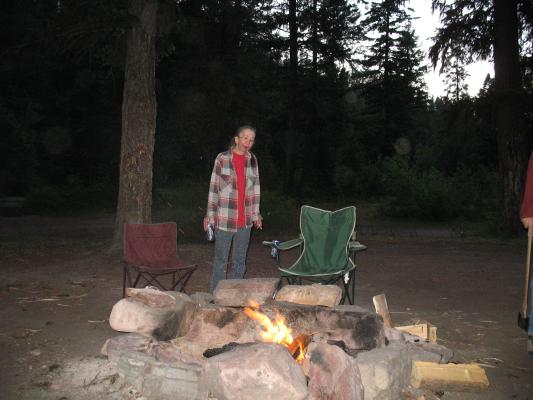 Mary Lou at the campfire.