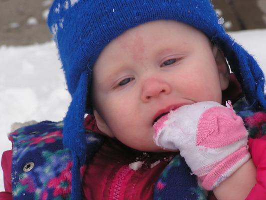 Sarahh eats more snow.