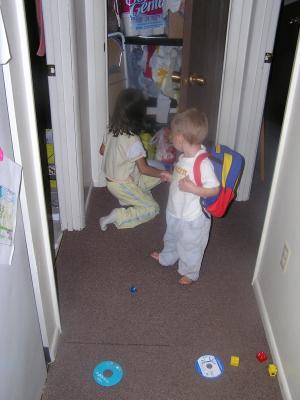 Noah and Andrea play in the hall. 
This is Noah's pretend locker at school.