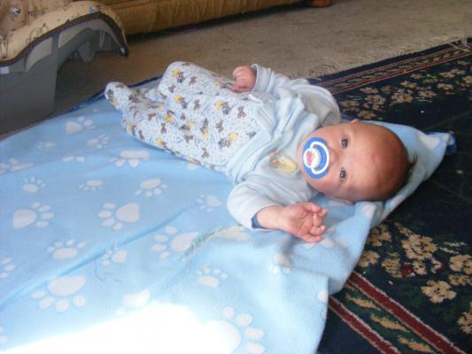 Joshua on his blue blanket.