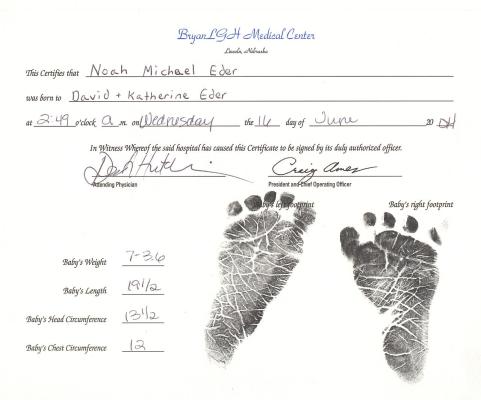 Noah's Birth Certificate