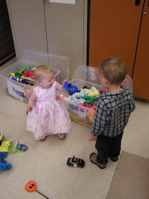 Sarah and Noah play in the Nursery.