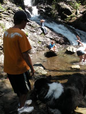 Dan and a dog at the falls.