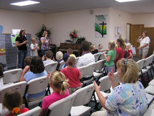 Singing songs at Vacation Bible School.
