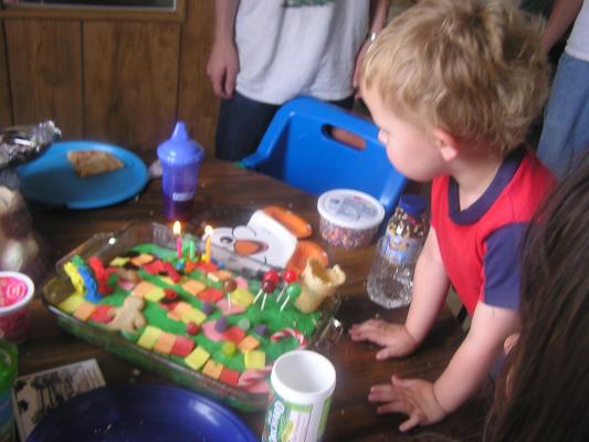 Noah blows out the candles