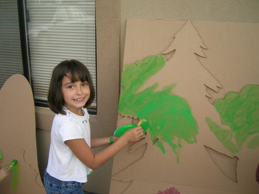 Malia working on the backdrops for VBS.
