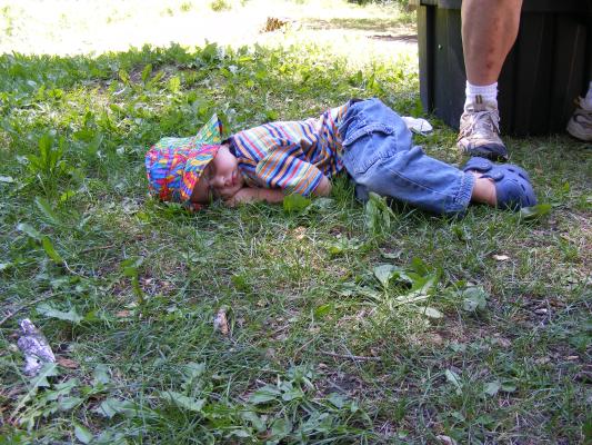 Noah asleep at the church campout.