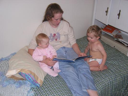 Sarah, Katie and Noah enjoy reading 