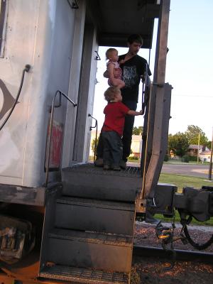 David, Sarah and Noah on a steam engine in Alliance Nebraska