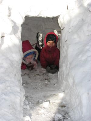 Sarah and Andrea in the snow fort