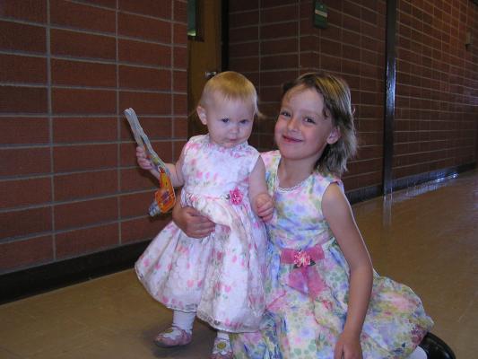 Sarah and Mickala in their Easter dresses.