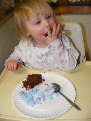 Sarah eats her cake