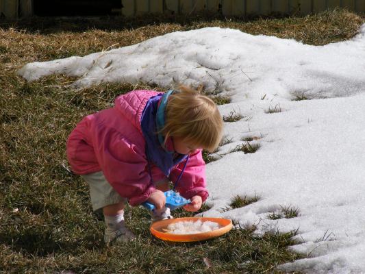 A sunny day for playing in the Snow. 
Sarah is cooking