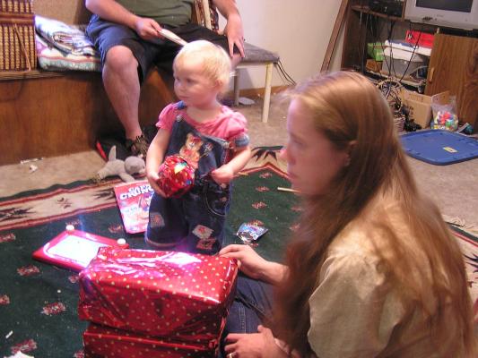 Katie and Sarah open presents