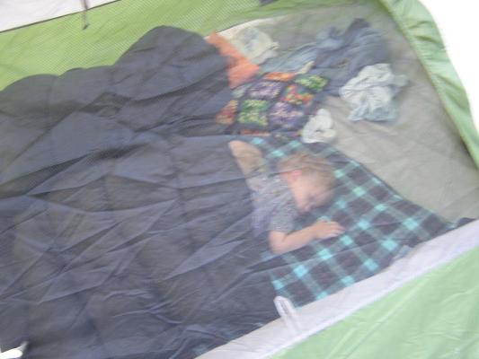 Sarah and Noah asleep in the sleeping bag